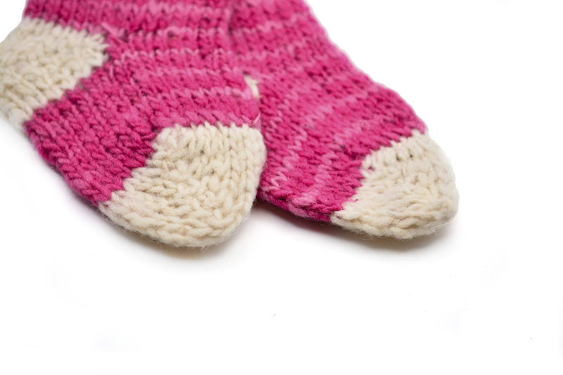 Par de calcetines niños en lana natural - Fucsia y blanco