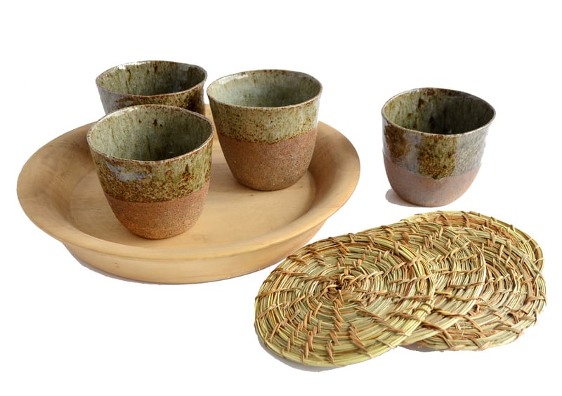 Gran juego pisco sour cerámica natural y maderas nativas