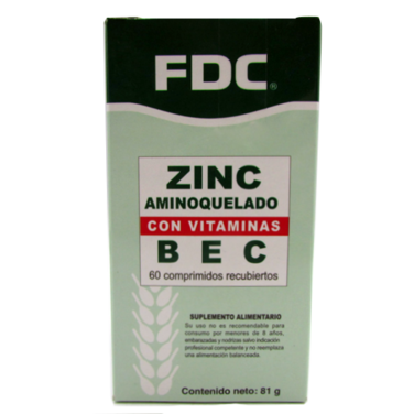 Zinc aminoquelado con Vitaminas B E C x 60 tabletas - FDC