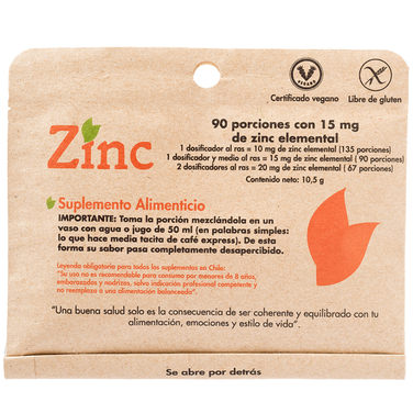 Zinc 15 mg x 90 porciones - Dulzura Natural