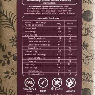 Barra chocolate harina almendras sabores sin culpa 80 g