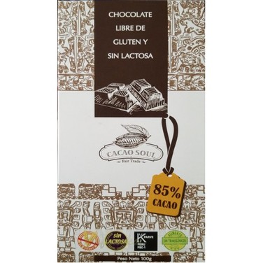 Chocolate 85% cacao orgánico-Sin gluten 100 grs-CACAO SOUL