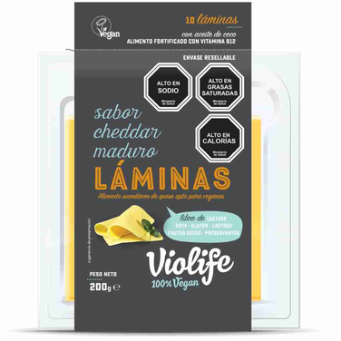 Queso Laminado Cheddar Madurado 200 grs marca Violife