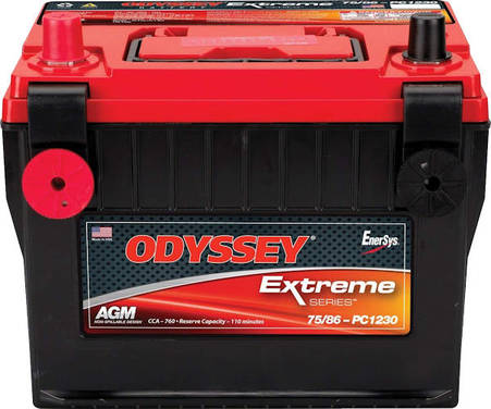 BATERIA ODYSSEY AGM MOD. 75/86-PC1230 55AH 760CCA POSITIVO IZQUIERDO TERMINAL DOBLE SAE/INSERTO 3/8-16