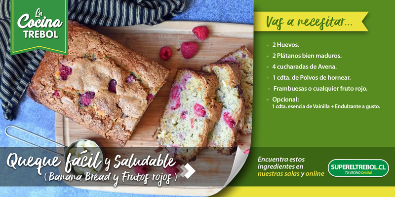 ¡Queque rico y Saludable! Banana Bread y Frutos Rojos, fácil de preparar