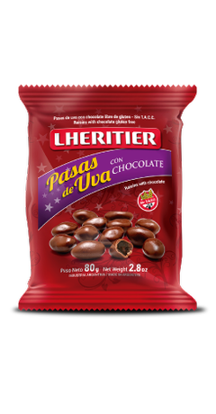 LHERITIER, PASAS DE UVA C/CHOCOLATE BOLSA 80 GRS