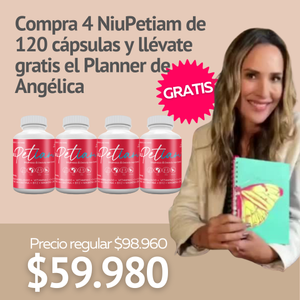NiuPetiam Cápsulas - 4 frascos de 120 caps c/u + 1 Planner- Agenda de Angélica Castro