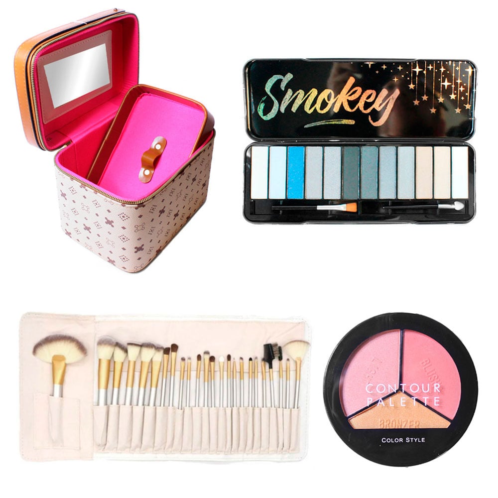 Kit Maletín Ecocuero Maquillaje 24 Brochas Paleta Contorno - Cosmeticaval