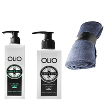 Kit shampoo Olio cabello barba + crema afeitar + toalla