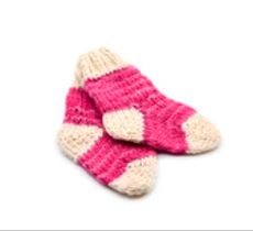 Par de calcetines niños en lana natural - Fucsia y blanco