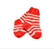 Par de calcetines niños en lana natural - Rojo y líneas blancas