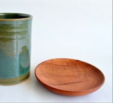 Set de baño en cerámica gres verde selva y madera