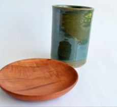 Set de baño en cerámica gres verde selva y madera