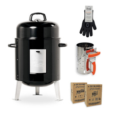 Ahumador Masterbuilt Carbón + 2 cajas de 1kg: Roble y Manzano + 1 guante + Encendedor de Carbón 