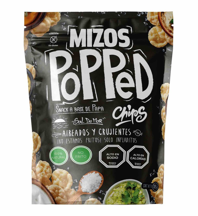 Popped Chips con Sal de mar. 105 gr. Libre de Gluten, Vegano y Sin Azucar añadida