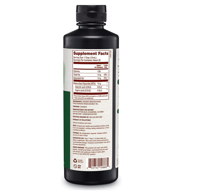 Aceite de coco organico MCT 473 ml.