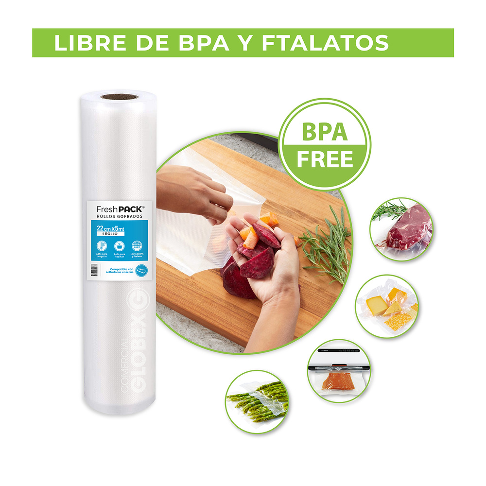 Rollo gofrado unitario 22cms X 5mts para envasado al vacío