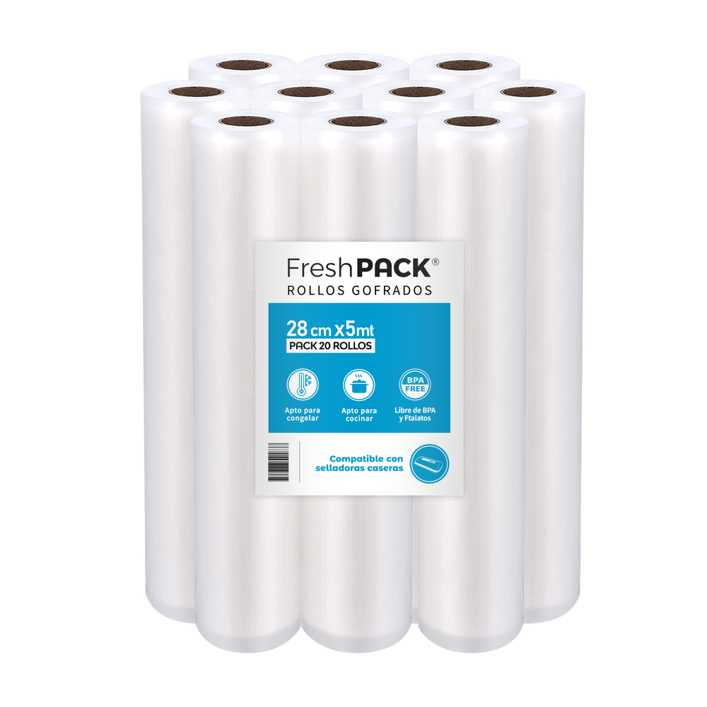 Pack 20 rollos gofrados 28cms X 5mts para envasado al vacío