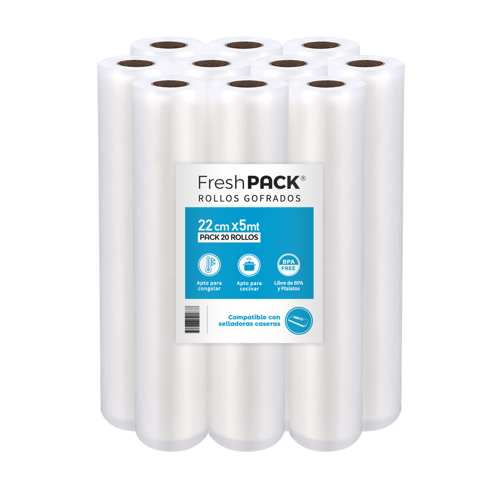 Pack 20 rollos gofrados 22cms X 5mts para envasado al vacío
