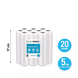 Pack 20 rollos gofrados 17cms X 5mts para envasado al vacío