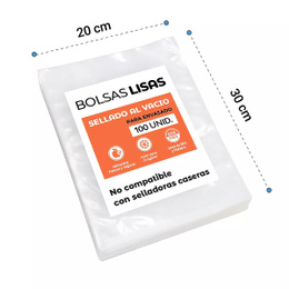 Pack 100 bolsas vacío lisas económicas 20x30cms. - 80 micras (solo envasado, no cocción)