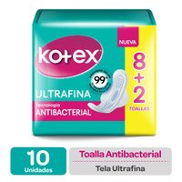 Kotex Toalla Ultra Fina Antibacterial T.Suave Con Alas X 10