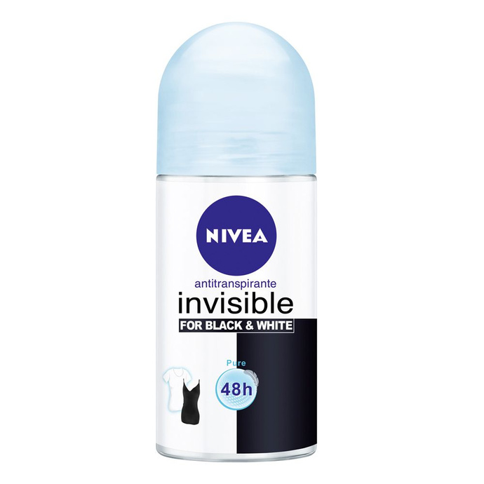 Desodorante Roll On Nivea Invisible Black & White Pure 50ml - Nivea Roll On Deo Fem Black&White Pure 50 Ml
