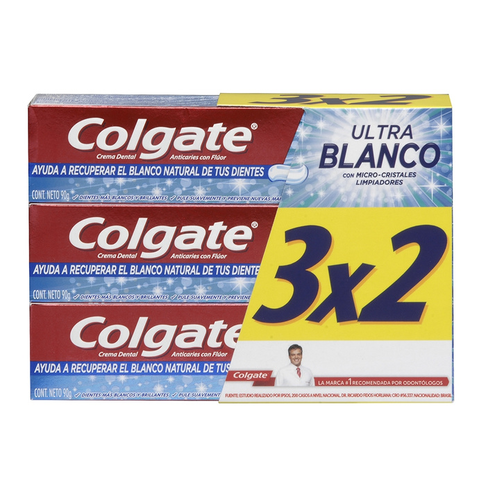 Pasta Dental Colgate Ultra Blanco 3X90G - Colgate Pack Crema Dental Ultra Blanco 90 Gr. 3x2