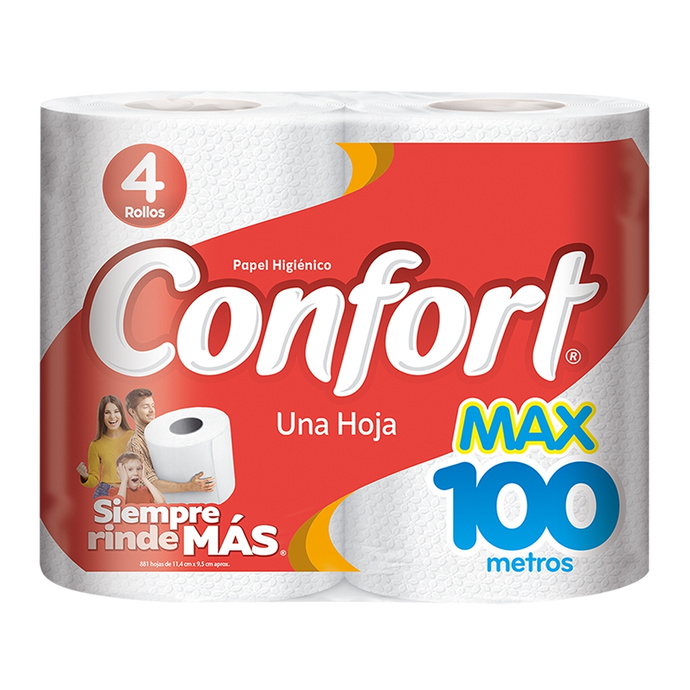Papel Higiénico Confort Una Hoja Max 4 un 100 mt - Confort Una Hoja Max 100mts X 4