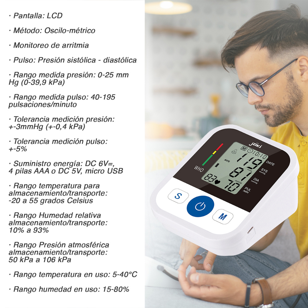 TENSIOMETRO DIGITAL DE BRAZO CON VOZ INTELIGENTE INCLUYE CABLE USB GENERICO